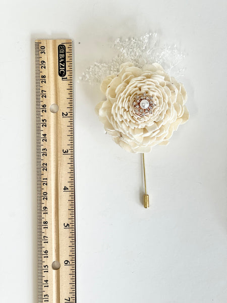 Ivory Sola Wood Flower Corsage and Boutonniere Set, Prom Party Corsage Set