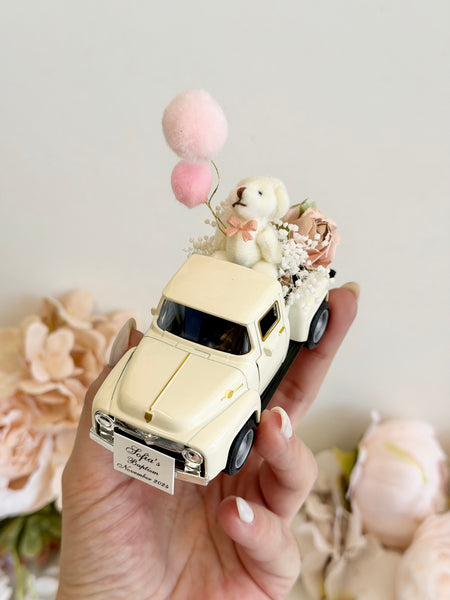 Baby Shower Favors Vintage Truck Teddy Bear | Car Baby Boy Girl Shower Decorations | Personalized Car Favor | Baby Sprinkle Centerpiece Gift