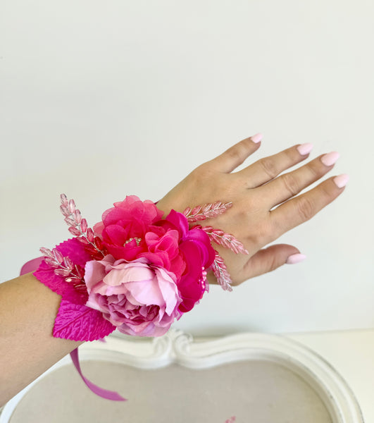 Hot Pink Elegance Corsage and Boutonniere Set, Wedding Prom, Prom Party Corsage Set