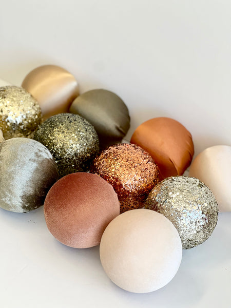 12 pcs Luxury Brown Shades Christmas Ornaments, Mix of Velvet Satin Glitter Textured Balls, Elegant Holiday Tree Decorations, Christmas Gift