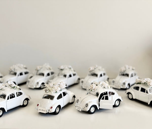 Personalized White Beetle Favors | Vintage Wedding Car Gifts | Bridal Shower Guest Keepsakes | Elegant Party Decor