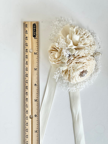 Ivory Sola Wood Flower Corsage and Boutonniere Set, Prom Party Corsage Set