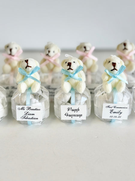 5 pcs Teddy Bear Baby Shower Favors, Personalized Welcome Baby Favors, Custom Baby Boy Girl Party Favors for Guests, 1st Birthday Keepsakes