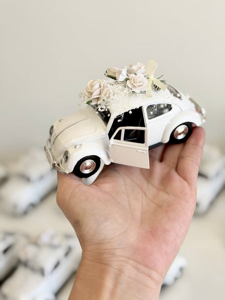 Personalized White Beetle Favors | Vintage Wedding Car Gifts | Bridal Shower Guest Keepsakes | Elegant Party Decor