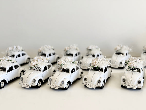 Personalized White Beetle Favors | Vintage Wedding Car Gifts | Bridal Shower Guest Keepsakes | Elegant Party Decor