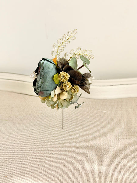 Emerald Green Wedding Corsage Boutonniere Set, Prom Party Corsage Set