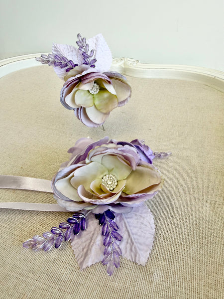Luxury Lilac Wedding Corsage and Boutonniere Set, Prom Party Corsage Set
