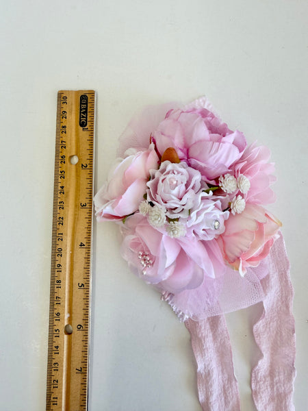Baby Pink Prom Corsage and Boutonniere Set, Wedding Corsages, Wrist Corsage, Bridesmaids Corsage, Bridal Bracelets