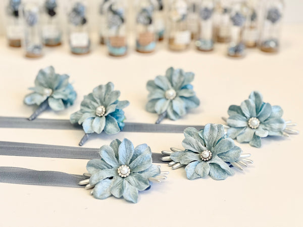 Light Blue Wedding Corsages and Boutonnières Set, Wrist Corsage, Prom Corsage, Bridesmaids Corsage, Bridal Bracelets, Mom wedding Bracelet