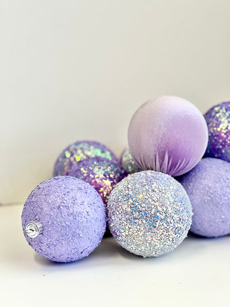 12 Purple Christmas Ornaments: Handmade Glitter Flocked Balls