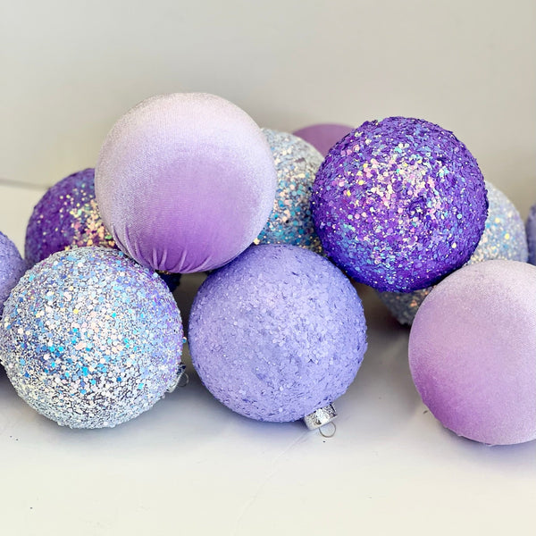 Decorative purple and silver ornaments