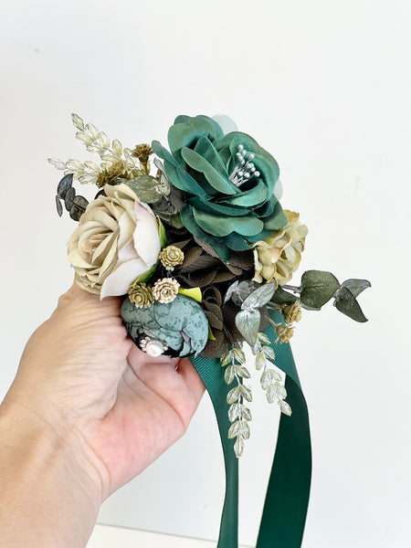 Emerald Green Wedding Corsage Boutonniere Set, Prom Party Corsage Set