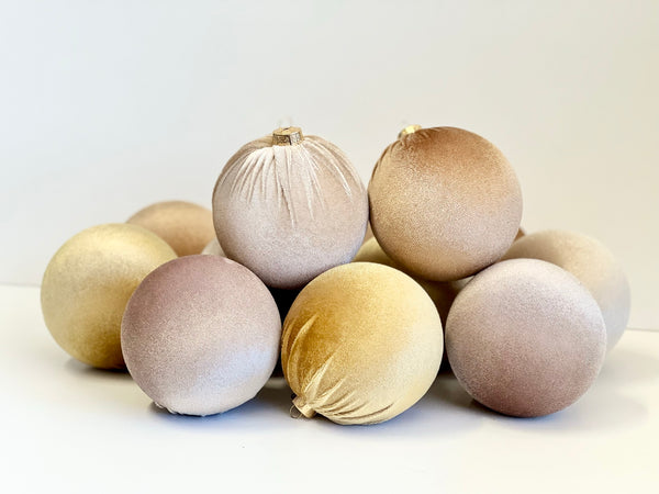 Beige Velvet Christmas Balls: Holiday Tree Ornaments, Set of 12