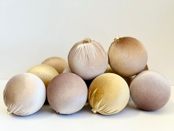 Beige Velvet Christmas Balls: Holiday Tree Ornaments, Set of 12