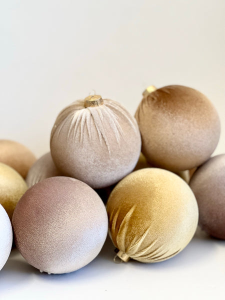 Beige Velvet Christmas Balls: Holiday Tree Ornaments, Set of 12