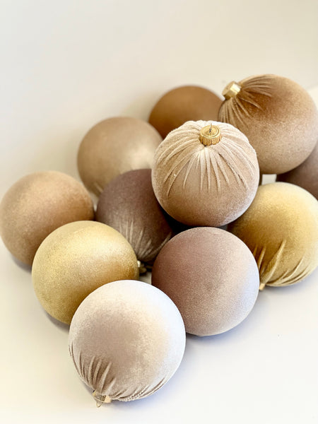 Beige Velvet Christmas Balls: Holiday Tree Ornaments, Set of 12