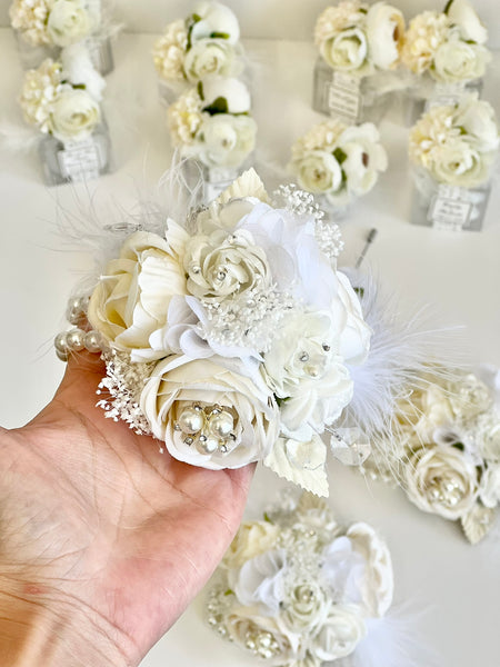 Luxury White Corsage and Boutonniere Set, Wedding, Prom Party Corsage Set