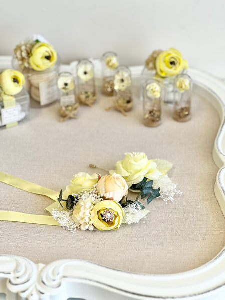Light Yellow Corsage and Boutonniere Set, Prom Party Corsage Set