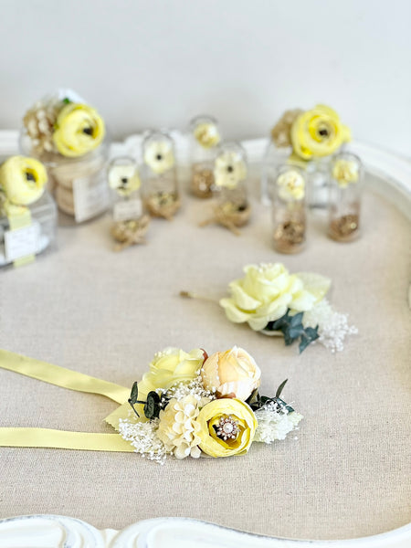 Light Yellow Corsage and Boutonniere Set, Prom Party Corsage Set