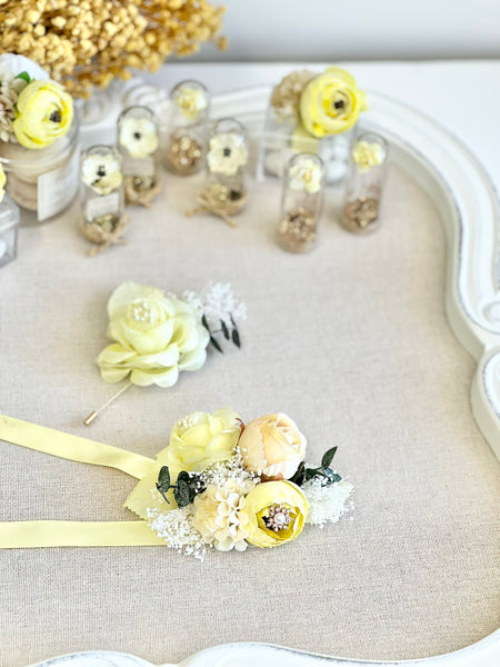 Light Yellow Corsage and Boutonniere Set, Prom Party Corsage Set