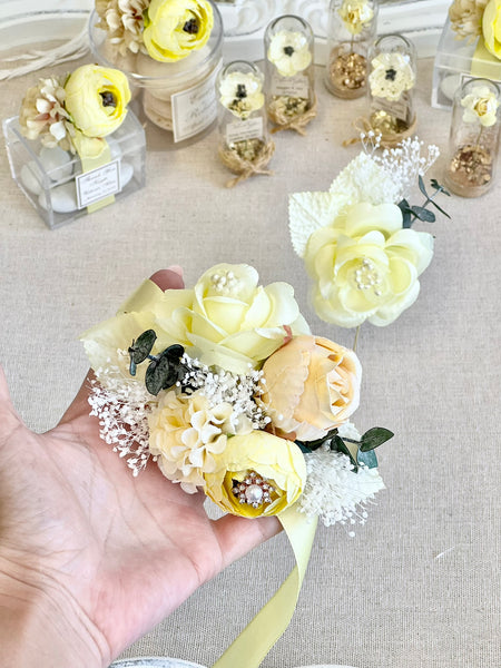 Light Yellow Corsage and Boutonniere Set, Prom Party Corsage Set