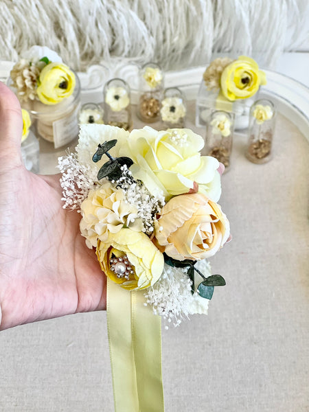 Light Yellow Corsage and Boutonniere Set, Prom Party Corsage Set