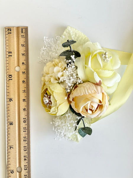 Light Yellow Corsage and Boutonniere Set, Prom Party Corsage Set