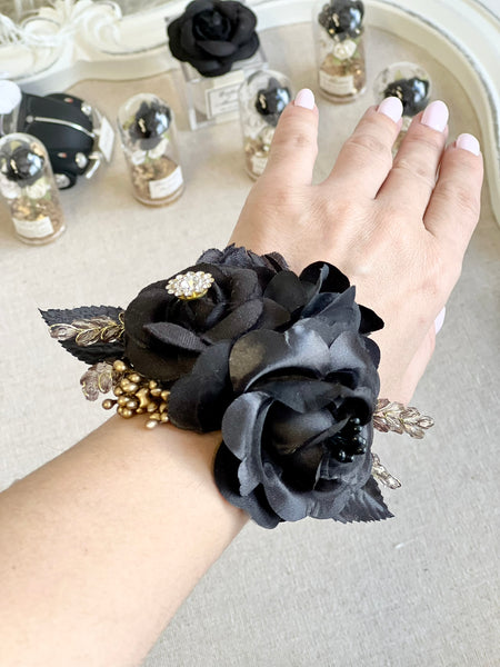 Black Corsage and Boutonniere Set, Wedding, Prom Party Corsage Set