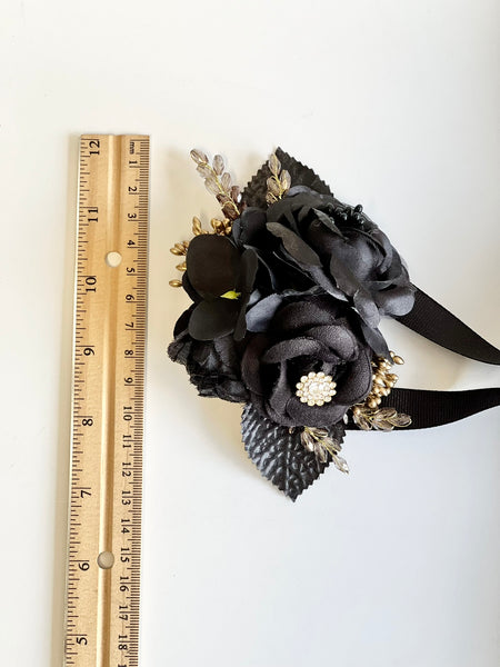 Black Corsage and Boutonniere Set, Wedding, Prom Party Corsage Set