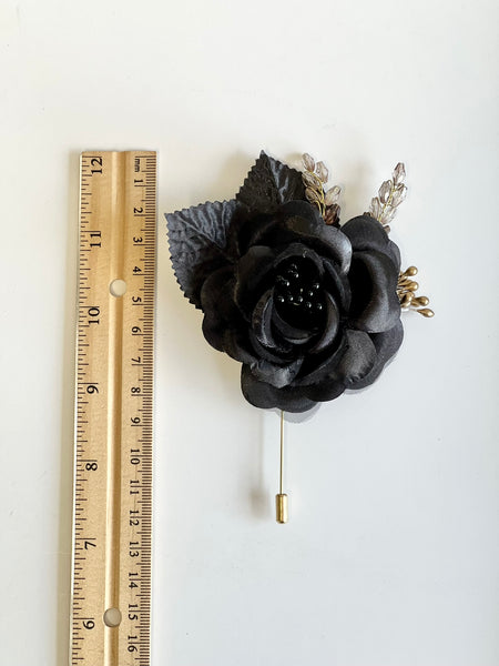Black Corsage and Boutonniere Set, Wedding, Prom Party Corsage Set