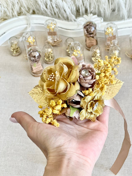 Gold Corsage and Boutonniere Set, Wedding, Prom Party Corsage Set