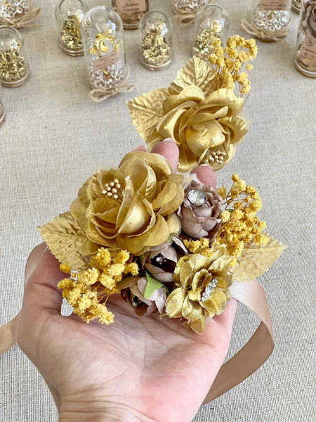 Gold Corsage and Boutonniere Set, Wedding, Prom Party Corsage Set