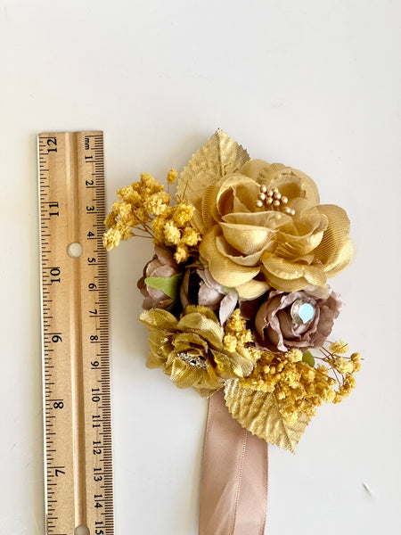 Gold Corsage and Boutonniere Set, Wedding, Prom Party Corsage Set