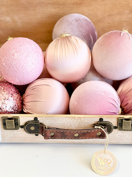 12 pcs Luxury Pink Shades Christmas Ornaments, Mix of Velvet Satin Glitter Textured Balls, Elegant Holiday Tree Decorations, Christmas Gifts