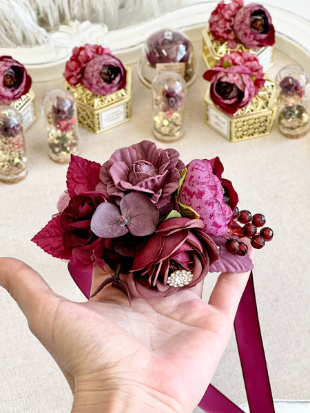 Burgundy Corsage and Boutonniere Set, Wedding, Prom Party Corsage Set