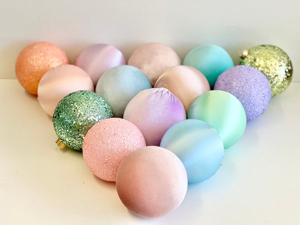 15 pcs Pastel Christmas Ornaments, Mix of Velvet Satin Glitter Textured Balls, Elegant Holiday Tree Decorations, Christmas Gifts