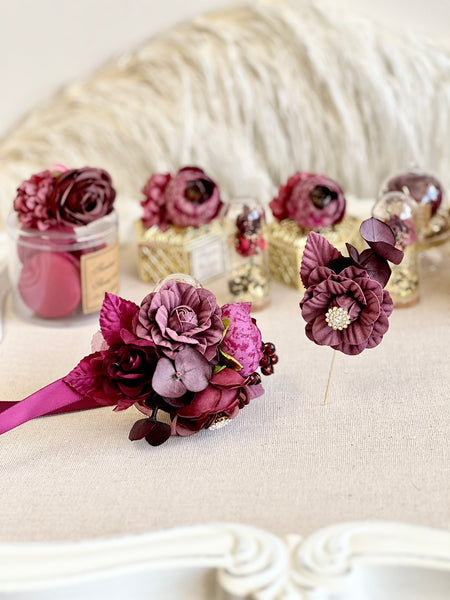 Burgundy Corsage and Boutonniere Set, Wedding, Prom Party Corsage Set