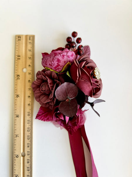 Burgundy Corsage and Boutonniere Set, Wedding, Prom Party Corsage Set