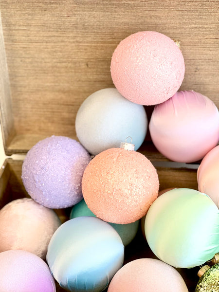 15 pcs Pastel Christmas Ornaments, Mix of Velvet Satin Glitter Textured Balls, Elegant Holiday Tree Decorations, Christmas Gifts