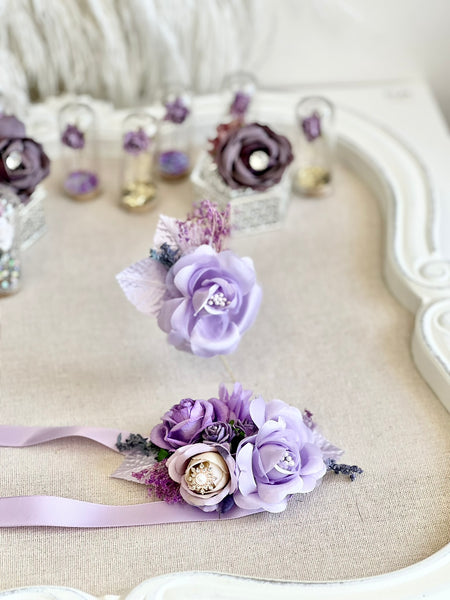 Lilac Wedding Corsage and Boutonniere Set, Prom Party Corsage Set