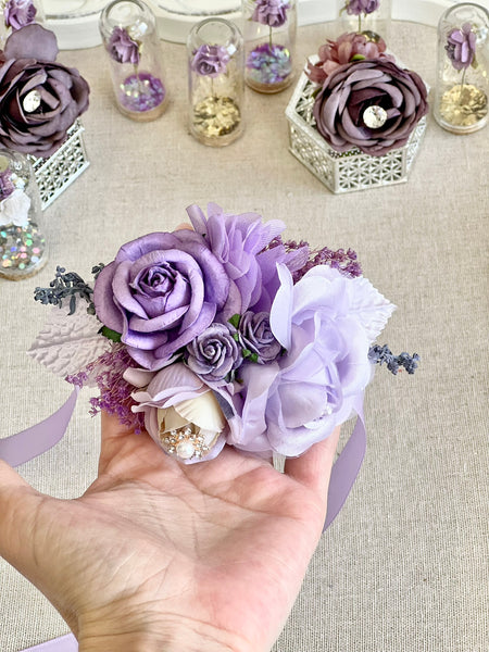 Lilac Wedding Corsage and Boutonniere Set, Prom Party Corsage Set