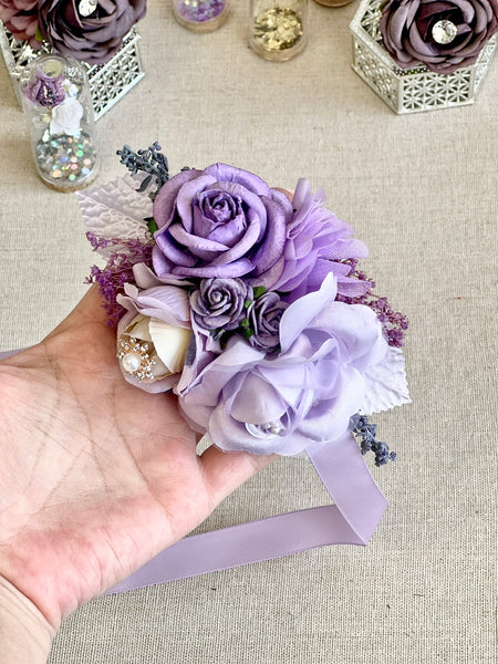 Lilac Wedding Corsage and Boutonniere Set, Prom Party Corsage Set