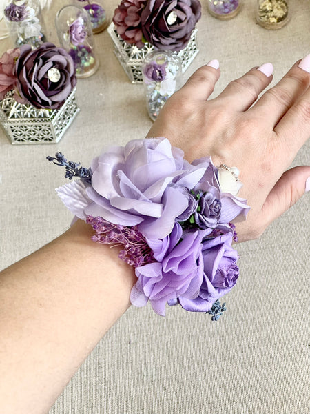 Lilac Wedding Corsage and Boutonniere Set, Prom Party Corsage Set