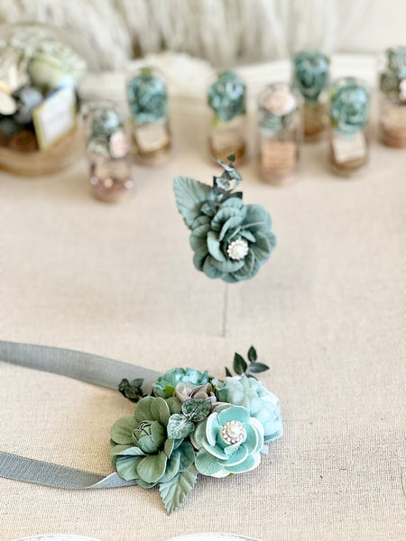 Teal Corsage and Boutonniere Set, Prom Party Corsage Set