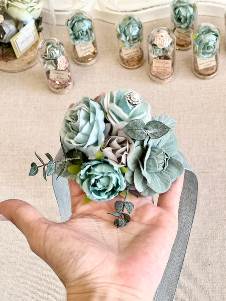 Teal Corsage and Boutonniere Set, Prom Party Corsage Set