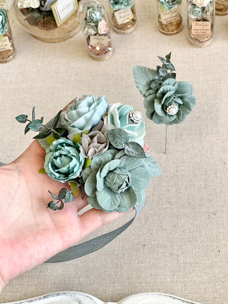 Teal Corsage and Boutonniere Set, Prom Party Corsage Set