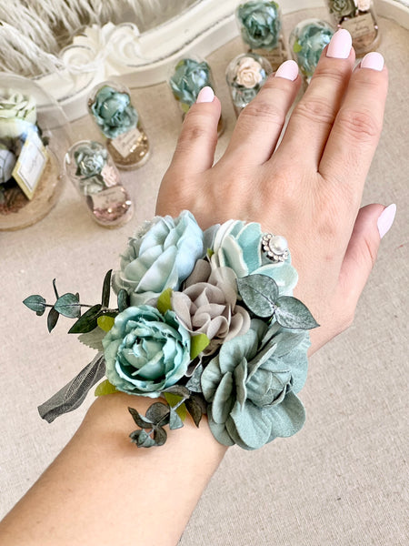 Teal Corsage and Boutonniere Set, Prom Party Corsage Set