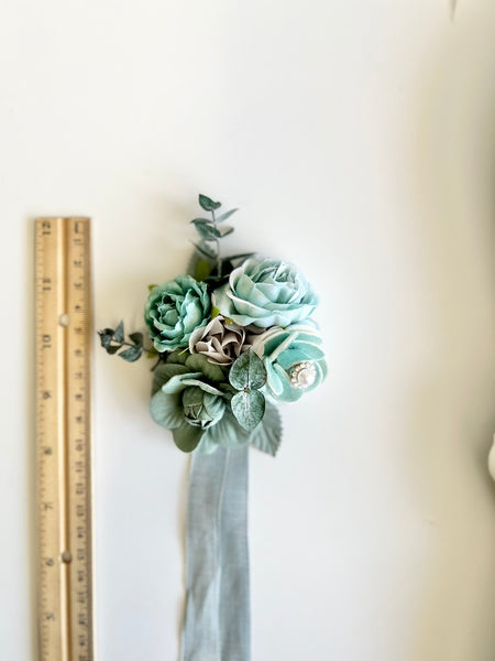 Teal Corsage and Boutonniere Set, Prom Party Corsage Set