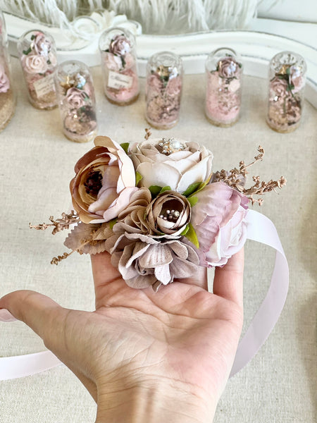 Dusty Mauve Pink Corsage and Boutonniere Set, Wedding Flowers, Prom Party Corsage Set