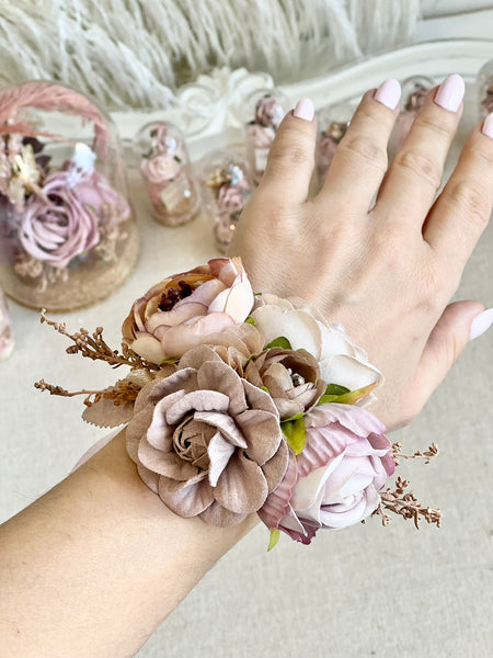 Dusty Mauve Pink Corsage and Boutonniere Set, Wedding Flowers, Prom Party Corsage Set